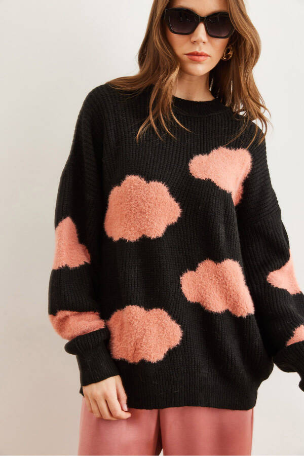 Women's Black Cloud Detailed Soft Textured Knitted Sweater KZK-19000857 - 4