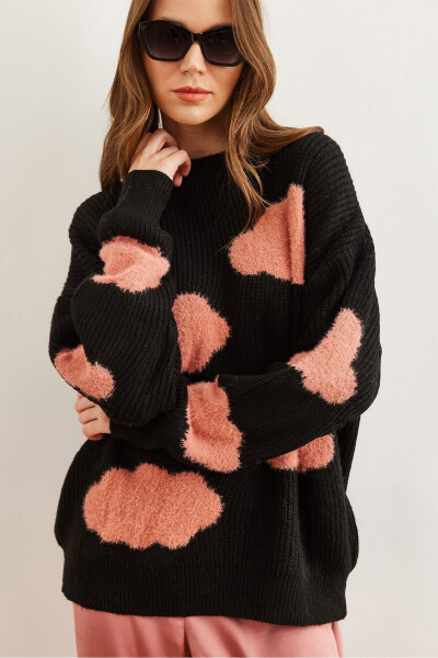 Women's Black Cloud Detailed Soft Textured Knitted Sweater KZK-19000857 - 5