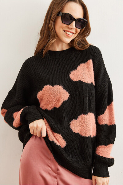 Women's Black Cloud Detailed Soft Textured Knitted Sweater KZK-19000857 - 2