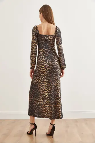 Women's Black Coffee Lace Detailed Slit Maxi Dress - 13