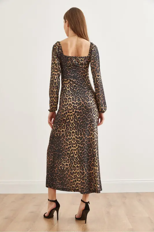 Women's Black Coffee Lace Detailed Slit Maxi Dress - 13