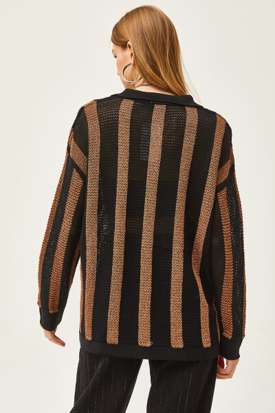 Women's Black Coffee Striped Lace Seasonal Shirt GML-19001172 - 6