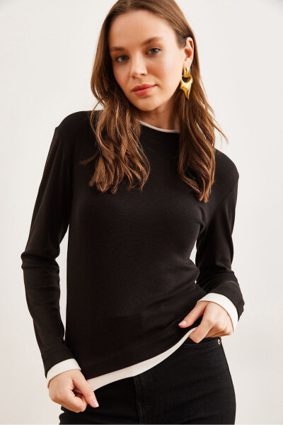 Women's Black Collar and Skirt Trimmed Soft Touch Stretchy Blouse - OLALOOK