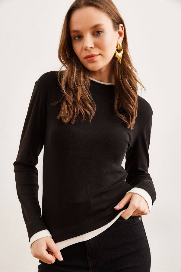 Women's Black Collar and Skirt Trimmed Soft Touch Stretchy Blouse - 1