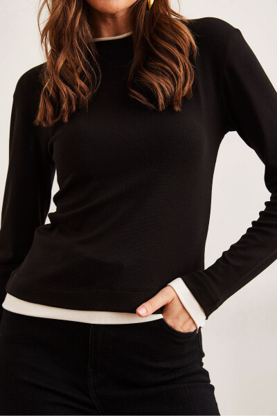 Women's Black Collar and Skirt Trimmed Soft Touch Stretchy Blouse - 4