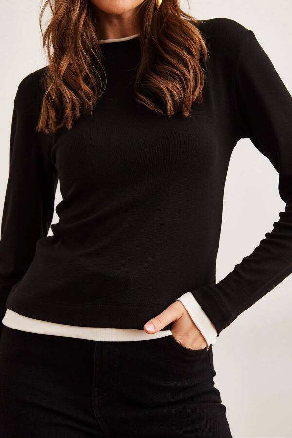 Women's Black Collar and Skirt Trimmed Soft Touch Stretchy Blouse - 4