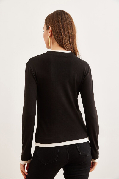 Women's Black Collar and Skirt Trimmed Soft Touch Stretchy Blouse - 5