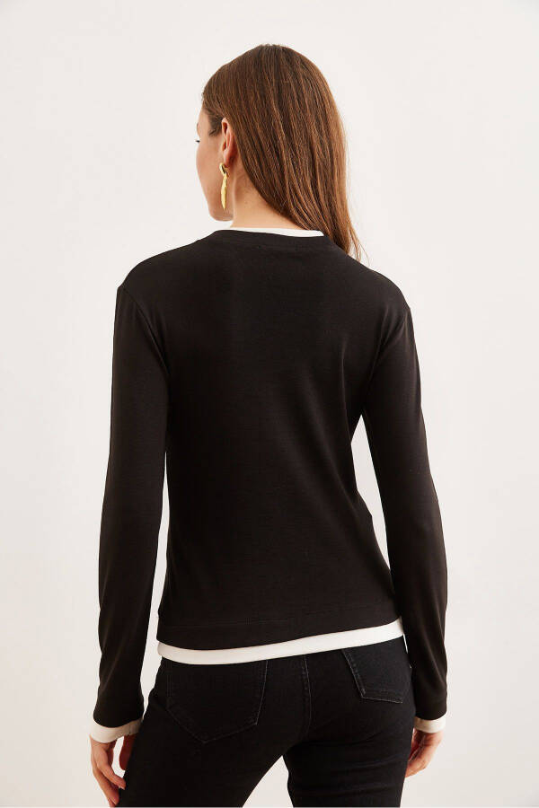 Women's Black Collar and Skirt Trimmed Soft Touch Stretchy Blouse - 5