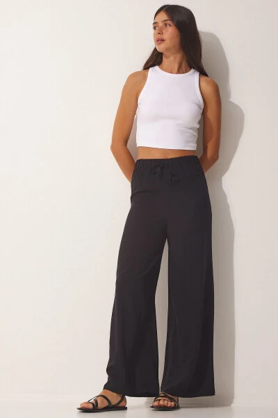 Women's Black Cotton Viscose Palazzo Pants BV00076 - 3