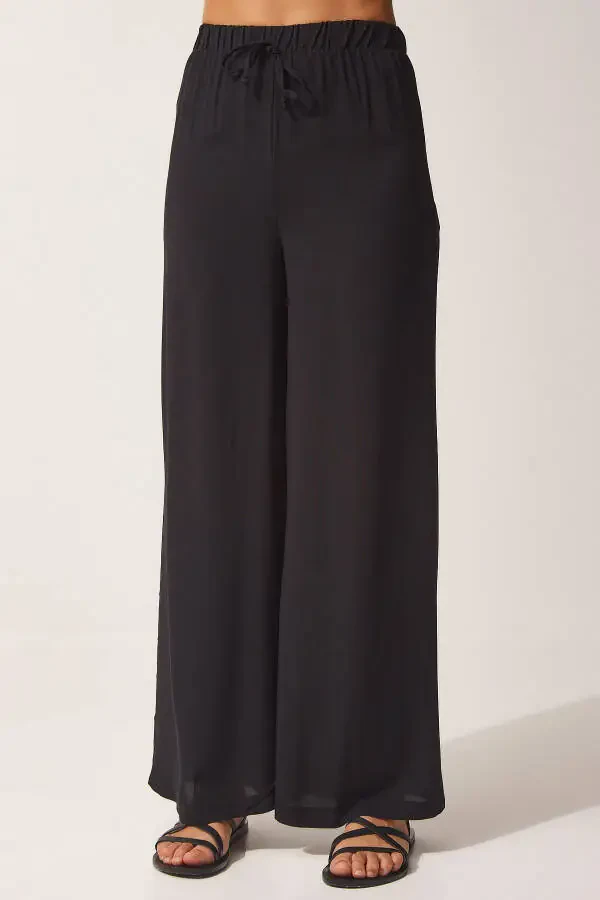 Women's Black Cotton Viscose Palazzo Pants BV00076 - 4
