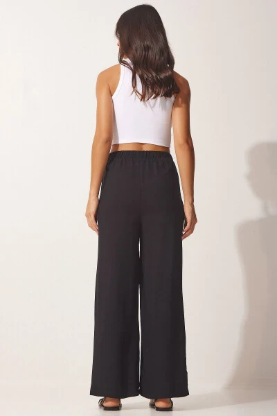 Women's Black Cotton Viscose Palazzo Pants BV00076 - 5