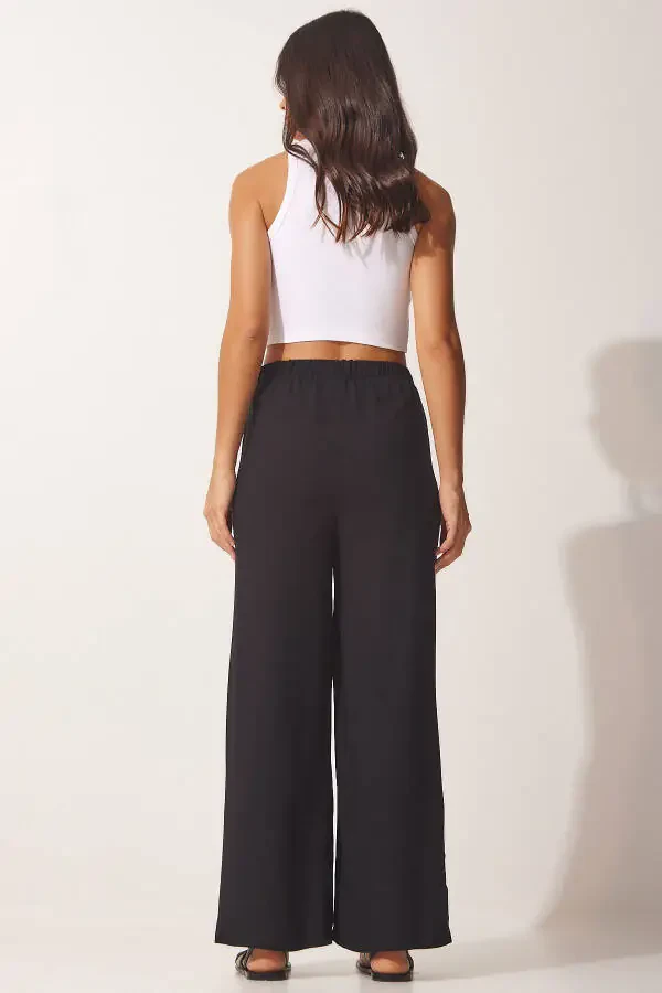 Women's Black Cotton Viscose Palazzo Pants BV00076 - 5