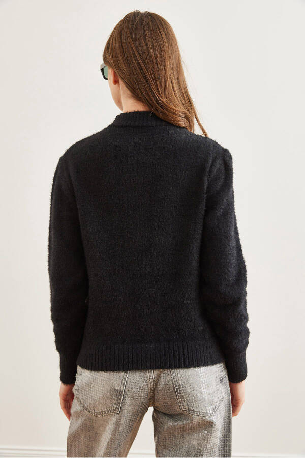 Women's Black Cowl Neck Soft Textured Beard Sweater KZK-19000858 - 7