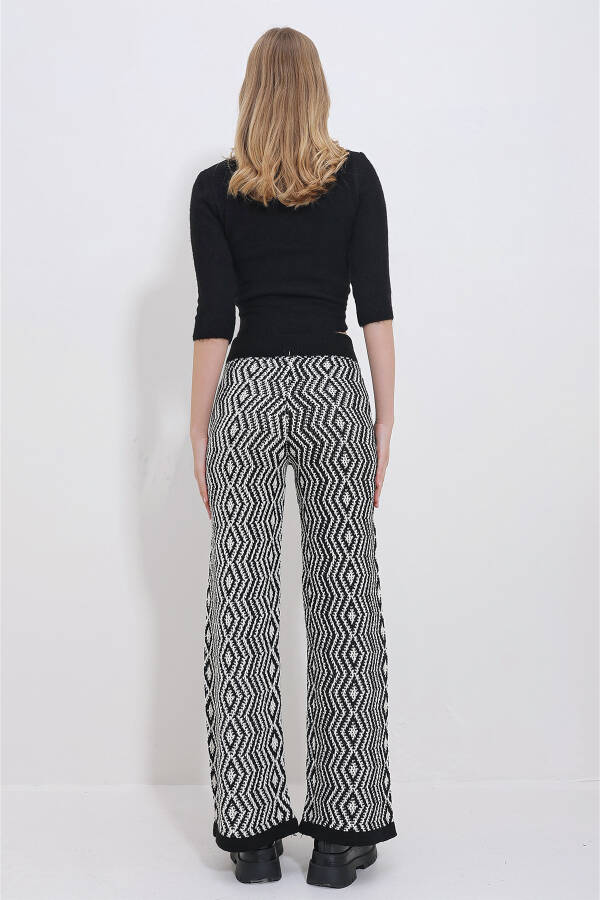 Women's Black-Cream Ethnic Pattern High Waist Knit Palazzo Pants ALC-X11405 - 6