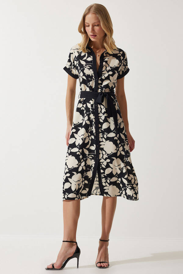 Women's Black Cream Floral Summer Thin Viscose Dress DD01311 - 3