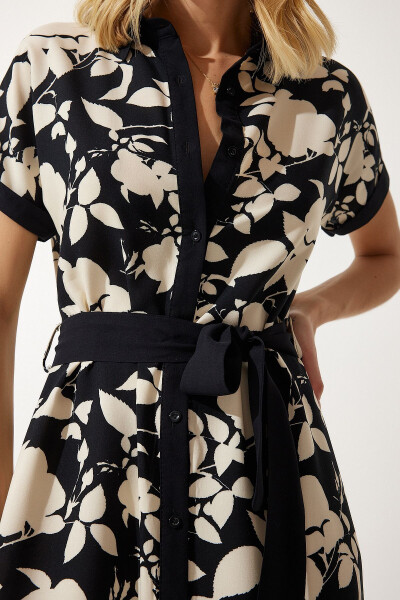 Women's Black Cream Floral Summer Thin Viscose Dress DD01311 - 6