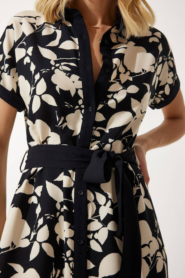 Women's Black Cream Floral Summer Thin Viscose Dress DD01311 - 6