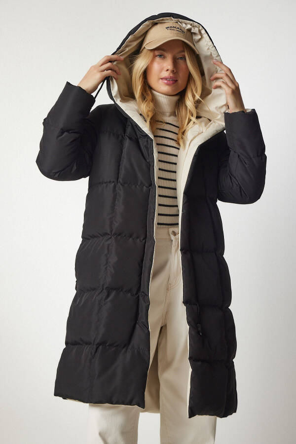 Women's Black Cream Hooded Puffer Jacket VP00005 - 2