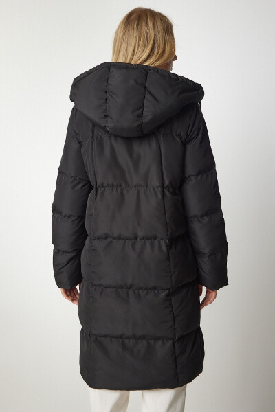 Women's Black Cream Hooded Puffer Jacket VP00005 - 5