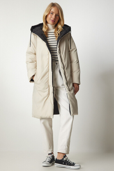 Women's Black Cream Hooded Puffer Jacket VP00005 - 6