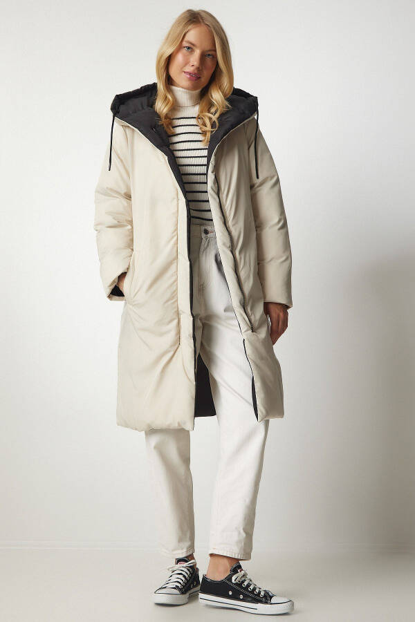 Women's Black Cream Hooded Puffer Jacket VP00005 - 6