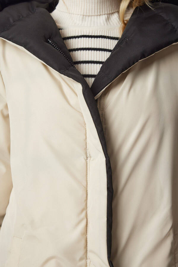 Women's Black Cream Hooded Puffer Jacket VP00005 - 7