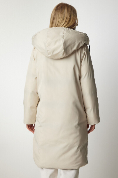 Women's Black Cream Hooded Puffer Jacket VP00005 - 8