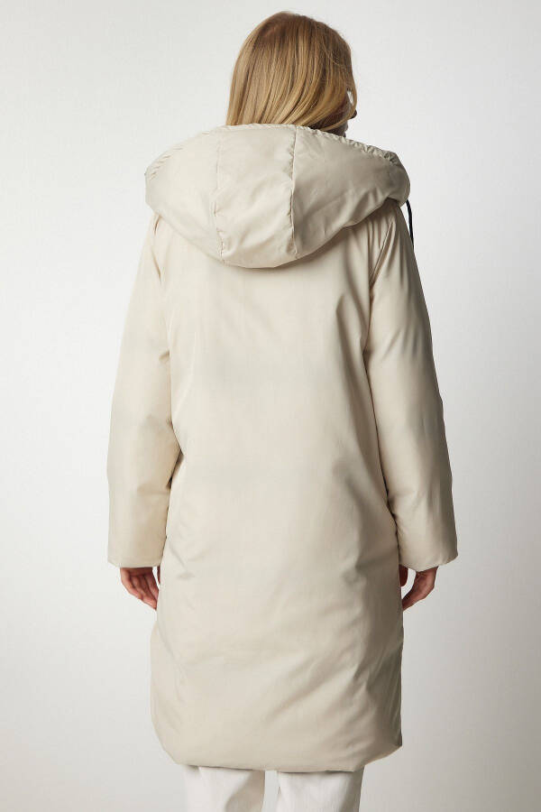 Women's Black Cream Hooded Puffer Jacket VP00005 - 8