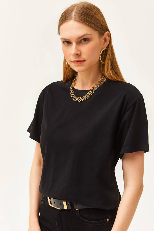 Women's Black Crew Neck Basic T-Shirt TSH-19000774 - 1