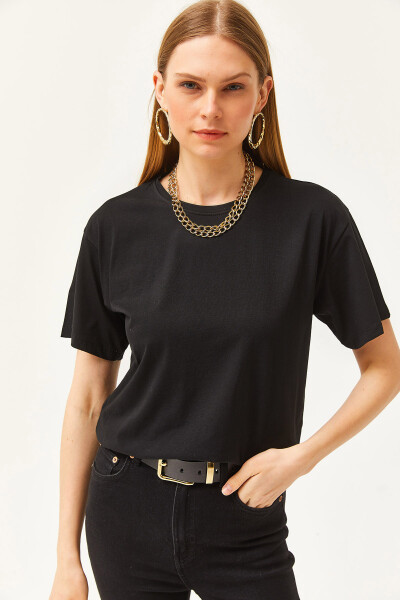 Women's Black Crew Neck Basic T-Shirt TSH-19000774 - 2