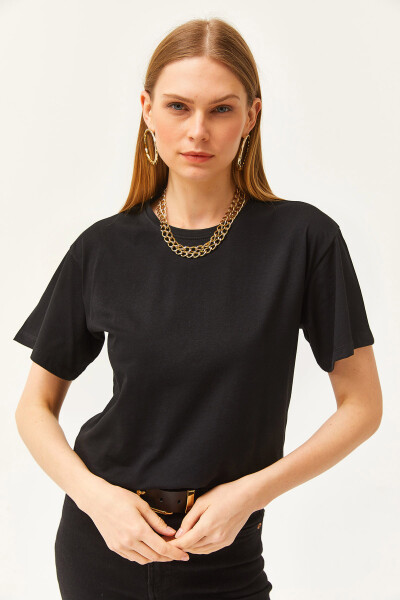 Women's Black Crew Neck Basic T-Shirt TSH-19000774 - 3