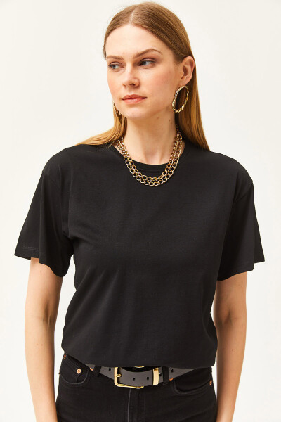 Women's Black Crew Neck Basic T-Shirt TSH-19000774 - 5