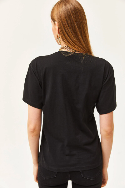 Women's Black Crew Neck Basic T-Shirt TSH-19000774 - 6