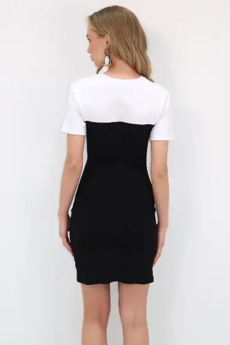 Women's Black Crew Neck Front Draped Color Block Sandy Dress ALC-X11583 - 5