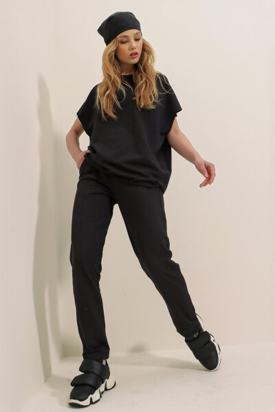 Women's Black Crew Neck Relaxed Fit Tracksuit ALC-X5885 - 2