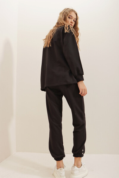 Women's Black Crew Neck Side Button Detail Tracksuit ALC-X7228 - 5