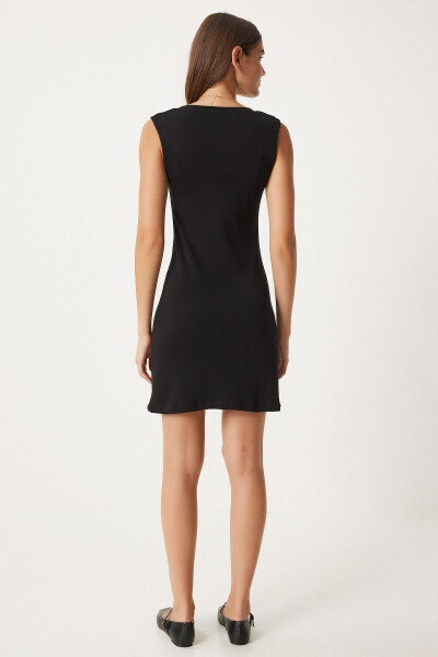 Women's Black Crew Neck Thick Strap Knit Dress OW00040 - 4