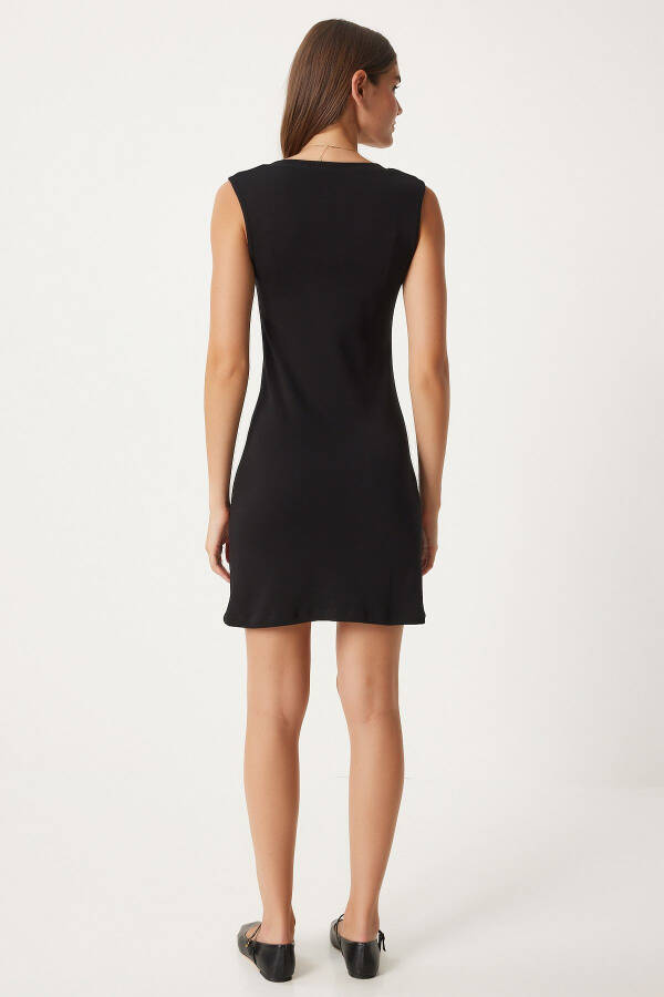 Women's Black Crew Neck Thick Strap Knit Dress OW00040 - 4