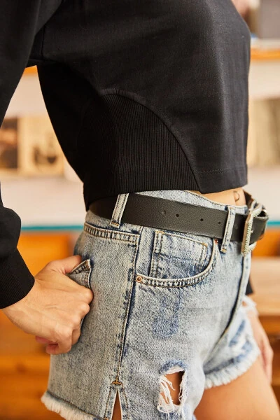 Women's Black Cropped Sweatshirt with Lace-Up Sides SWT-19000421 - 8