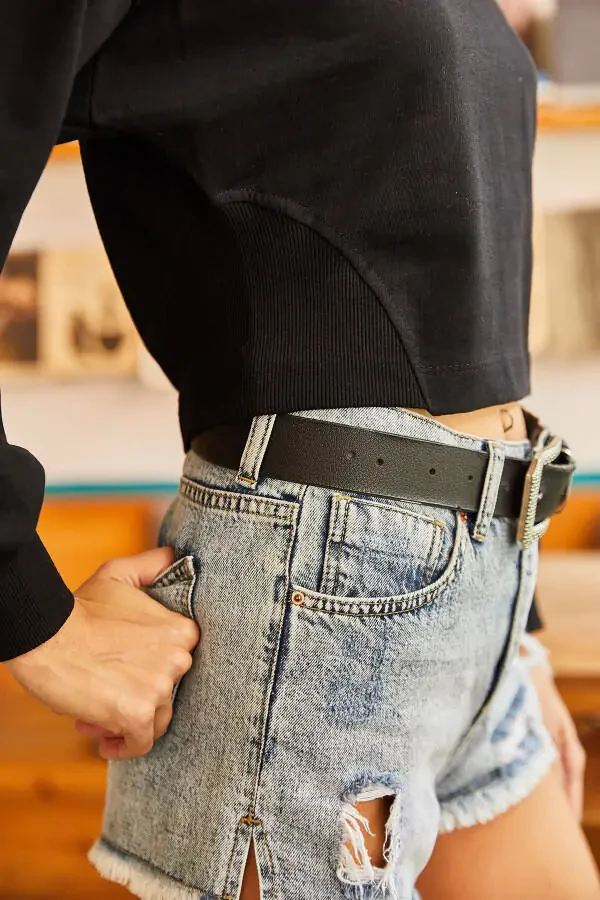 Women's Black Cropped Sweatshirt with Lace-Up Sides SWT-19000421 - 8