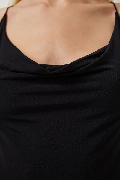 Women's Black Cross Strap Slit Sandy Dress DZ00113 - 5