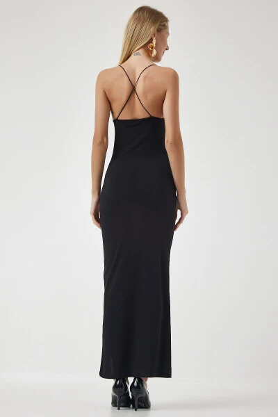 Women's Black Cross Strap Slit Sandy Dress DZ00113 - 6