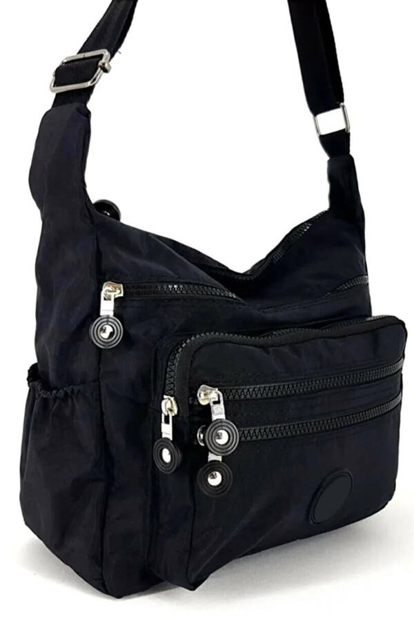 Women's Black Crossbody Adjustable Strap Clunky Fabric Messenger Shoulder Bag - 4