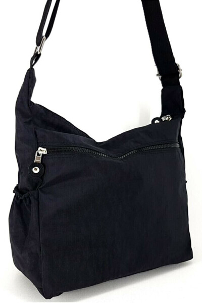 Women's Black Crossbody Adjustable Strap Clunky Fabric Messenger Shoulder Bag - 5