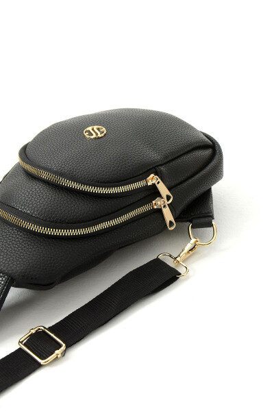 Women's Black Crossbody Gold Accessory Earphone Output Waist and Chest Bag Bodybag - 4