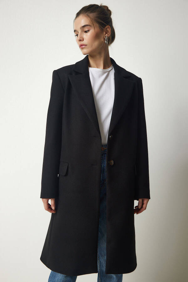 Women's Black Crossover Collar Buttoned Wool Coat TO0011 - 1