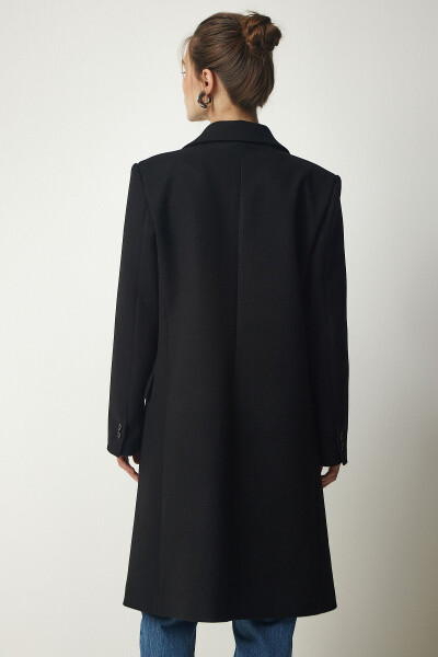 Women's Black Crossover Collar Buttoned Wool Coat TO0011 - 6