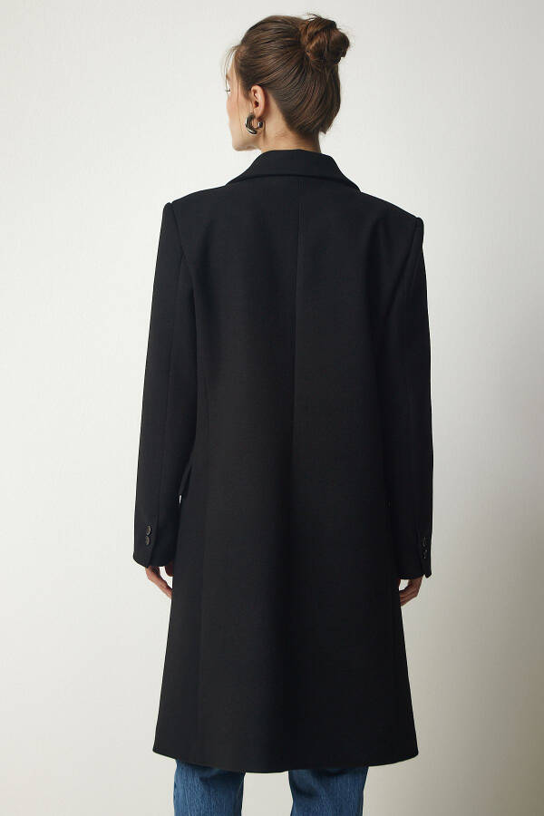 Women's Black Crossover Collar Buttoned Wool Coat TO0011 - 6