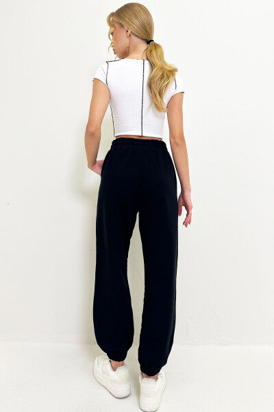 Women's Black Cuffed Two-Thread Sweatpants ALC-Y2933 - 5