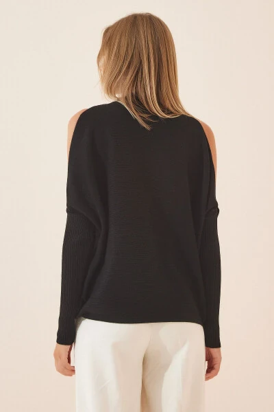 Women's Black Cut Out Detail Oversized Knit Sweater AS00015 - 3